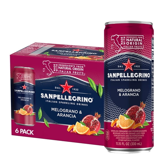 Sanpellegrino Italian Sparkling Drink Melograno and Arancia, Sparkling Orange and Pomegranate Beverage, 6 Pack of Cans 66.9 fl oz