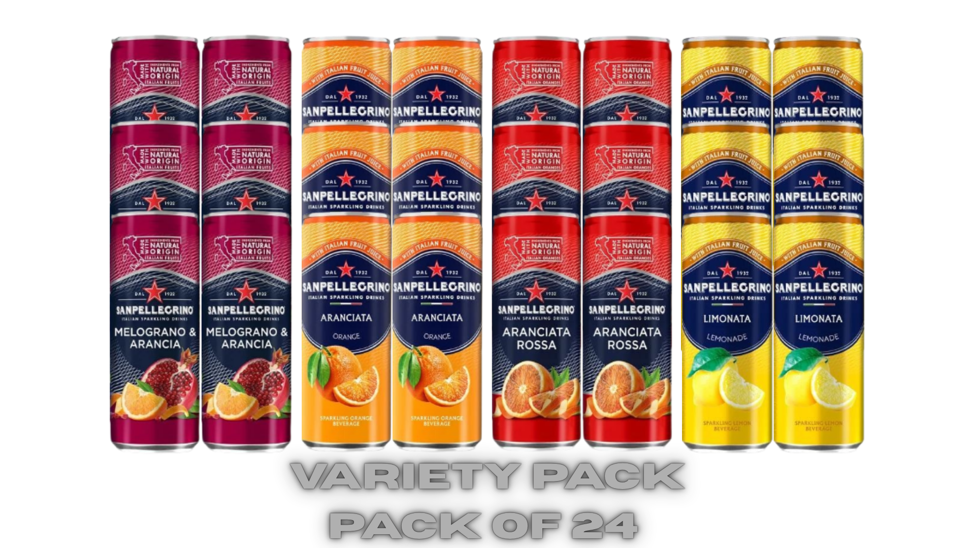 Sanpellegrino Italian Sparkling Drink Variety Pack – 24 Cans (11.15 fl oz) – 4 Flavors, 6 Cans Each