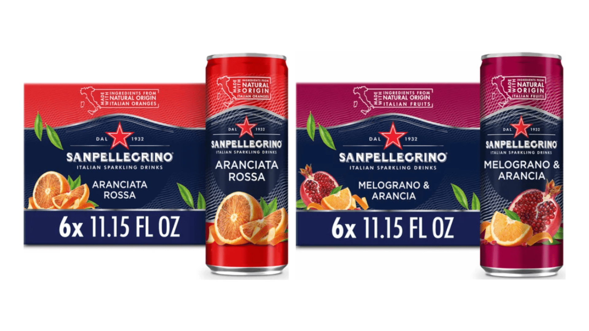 Sanpellegrino Italian Sparkling Drink Variety Pack, Aranciata Rossa & Melograno Arancia, 11.15 fl oz, 12 Cans