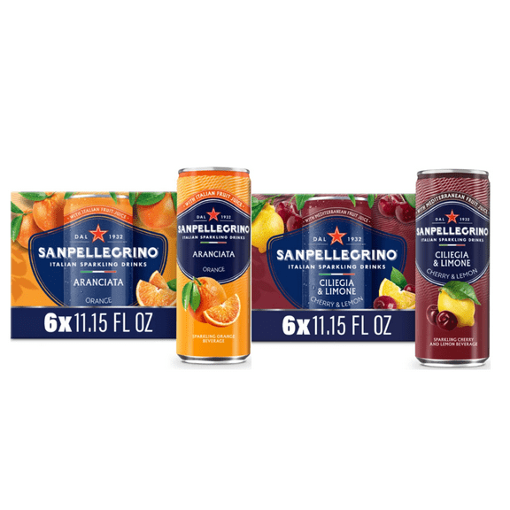 Sanpellegrino Italian Sparkling Drink Variety Pack, Ciliegia & Limone and Aranciata Orange, 11.15 fl oz Cans, 12 Pack