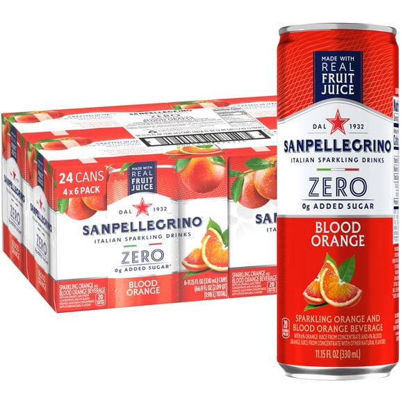 Sanpellegrino Italian Sparkling Drink, Zero Sugar, Aranciata Rossa, Orange & Blood Orange, 24 Cans