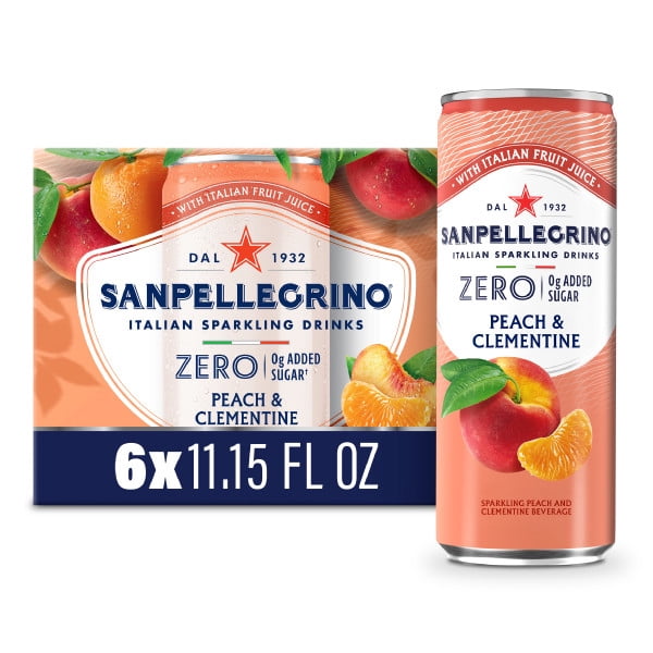SanPellegrino Soda Italiana Peach and Celmintine, Low Calorie Zero Added Sugar, 6 Pack Cans