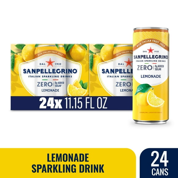 Sanpellegrino Zero Grams Added Sugar Lemonade Italian Sparkling Drink, 11.15 fl oz Each, 24 Cans