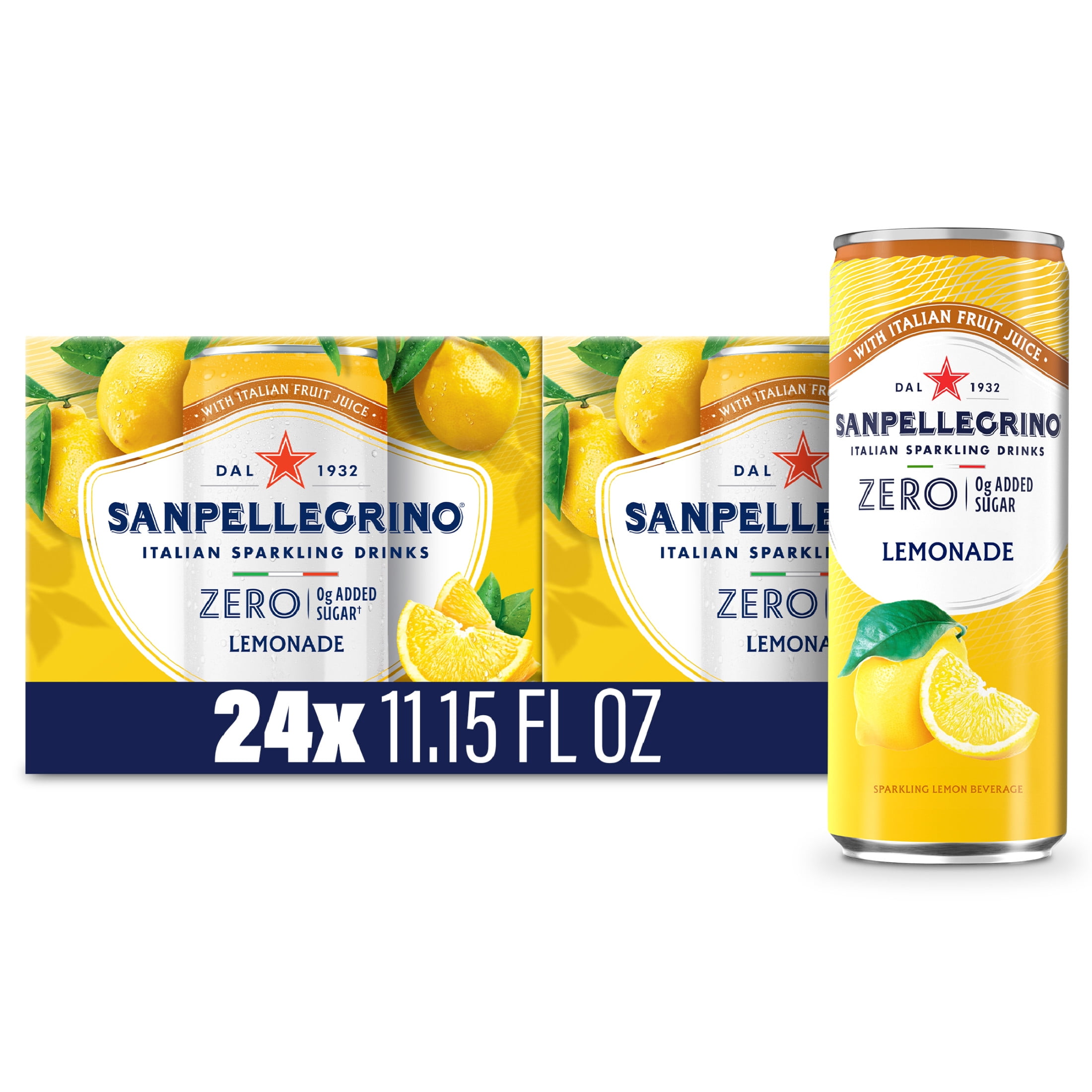 Sanpellegrino Zero Sugar Lemonade Italian Sparkling Drink, 11.15 fl oz Each, 24 Cans
