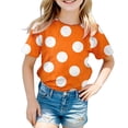 thumbnail image 1 of Sanphen T-Shirts For Girls Polka Dot Print Short Sleeve Crew Neck Tshirts Summer School Dailywear Casual Soft Girls Tees,Size 11-12 Years,Orange, 1 of 4