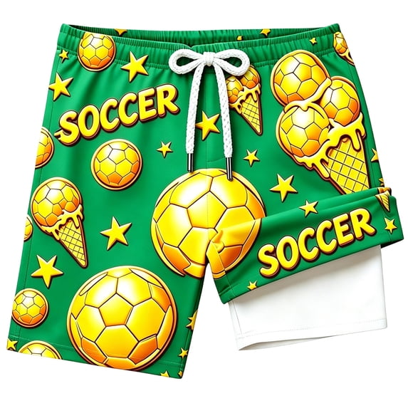 Sanphen Toddler Boys Swim Trunks With Liner Soft Fabric Elastic Waist Swim Shorts Soccer Print Summer Beach Pool Boys Bathing Suit,Size 2-3 Years,Green