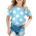 thumbnail image 1 of Sanphen Tops For Girls Polka Dot Print Tshirts Short Sleeve Crew Neck Summer School Dailywear Casual Lightweight Girls Tees,Size 9-10 Years,Light Blue, 1 of 4