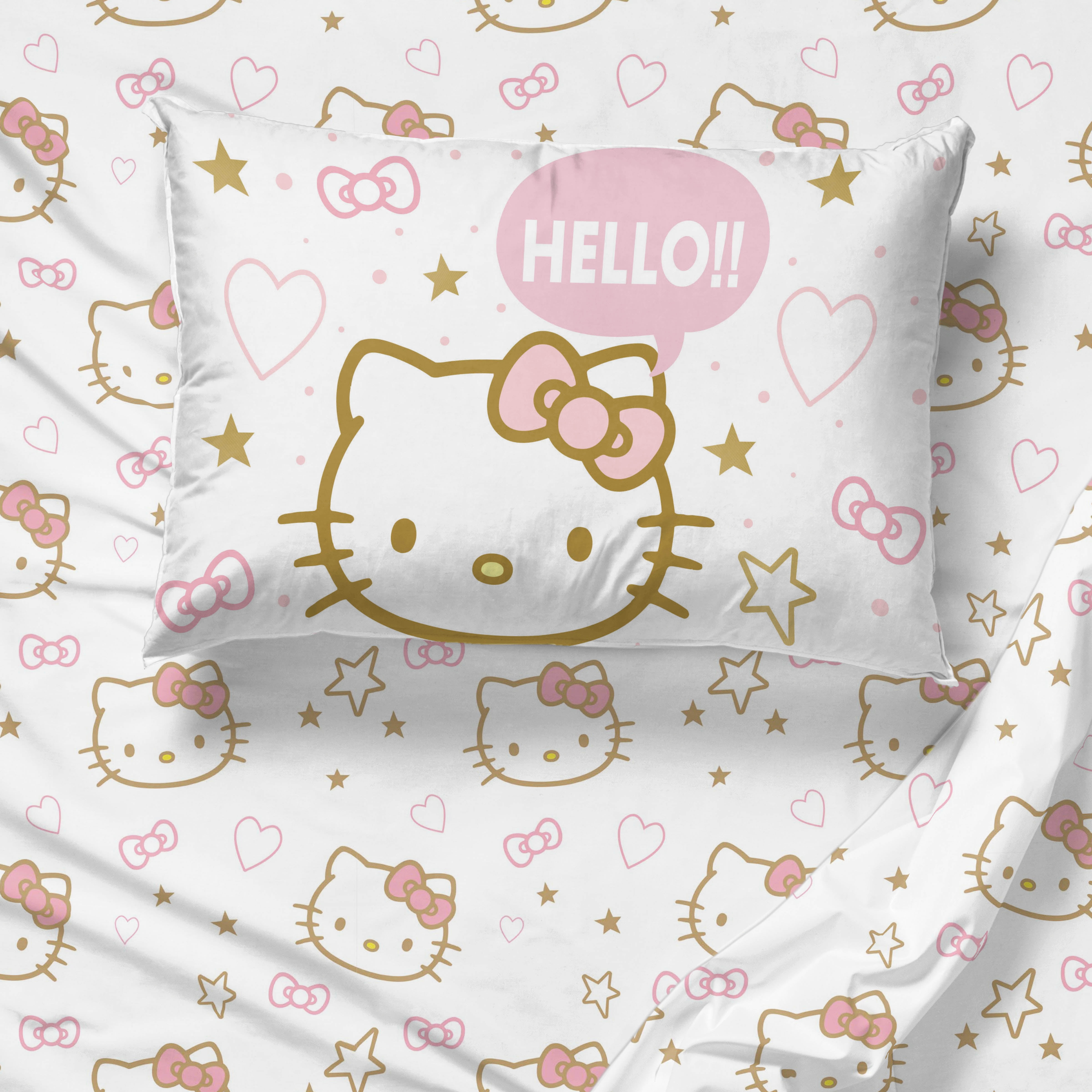 Sanrio Hello Kitty Stars Queen Sheet Set for Kids Bedroom, 4 Piece, 100 ...