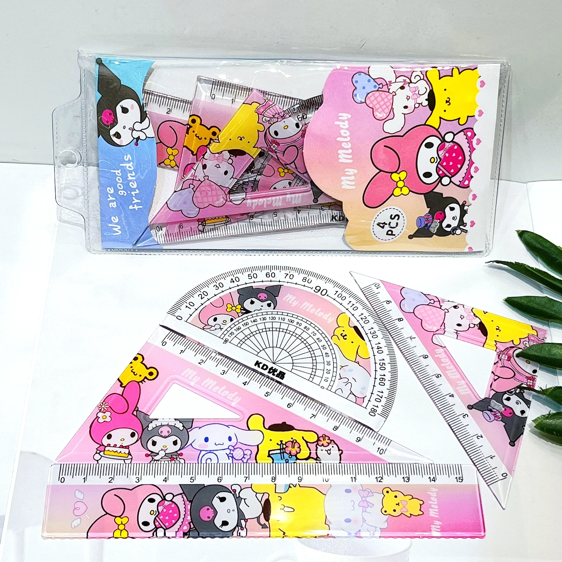 Sanrio 4 Piece Set Student Stationery Triangle Protractor Set Kawaii My