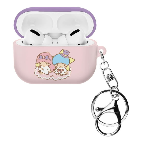 Sanrio AirPods Pro Case Key Ring Keychain Key Holder Hard PC Shell Strap Hole Cover - 2tone Little Twin Stars
