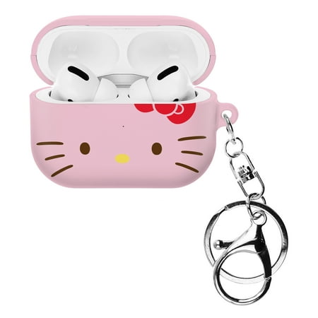 Sanrio AirPods Pro Case Key Ring Keychain Key Holder Hard PC Shell Strap Hole Cover - Face Hello Kitty Pink