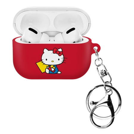 Sanrio AirPods Pro Case Key Ring Keychain Key Holder Hard PC Shell Strap Hole Cover - Hello Kitty Writing