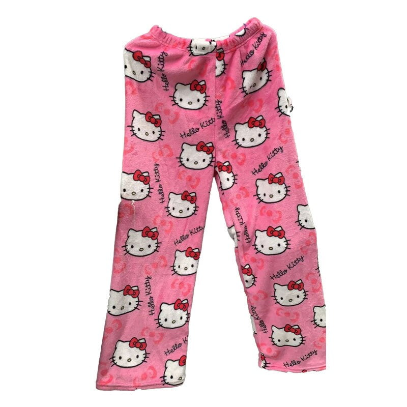 Sanrio Anime Cartoon Hello Kitty Coral Fleece Pajama Pants Soft ...