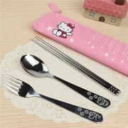 Sanrio Anime Cartoon Tableware Hello Kitty Cute Children's Tableware Baby Meal Metal Spoon Fork Chopsticks Kawaii Tableware Gift