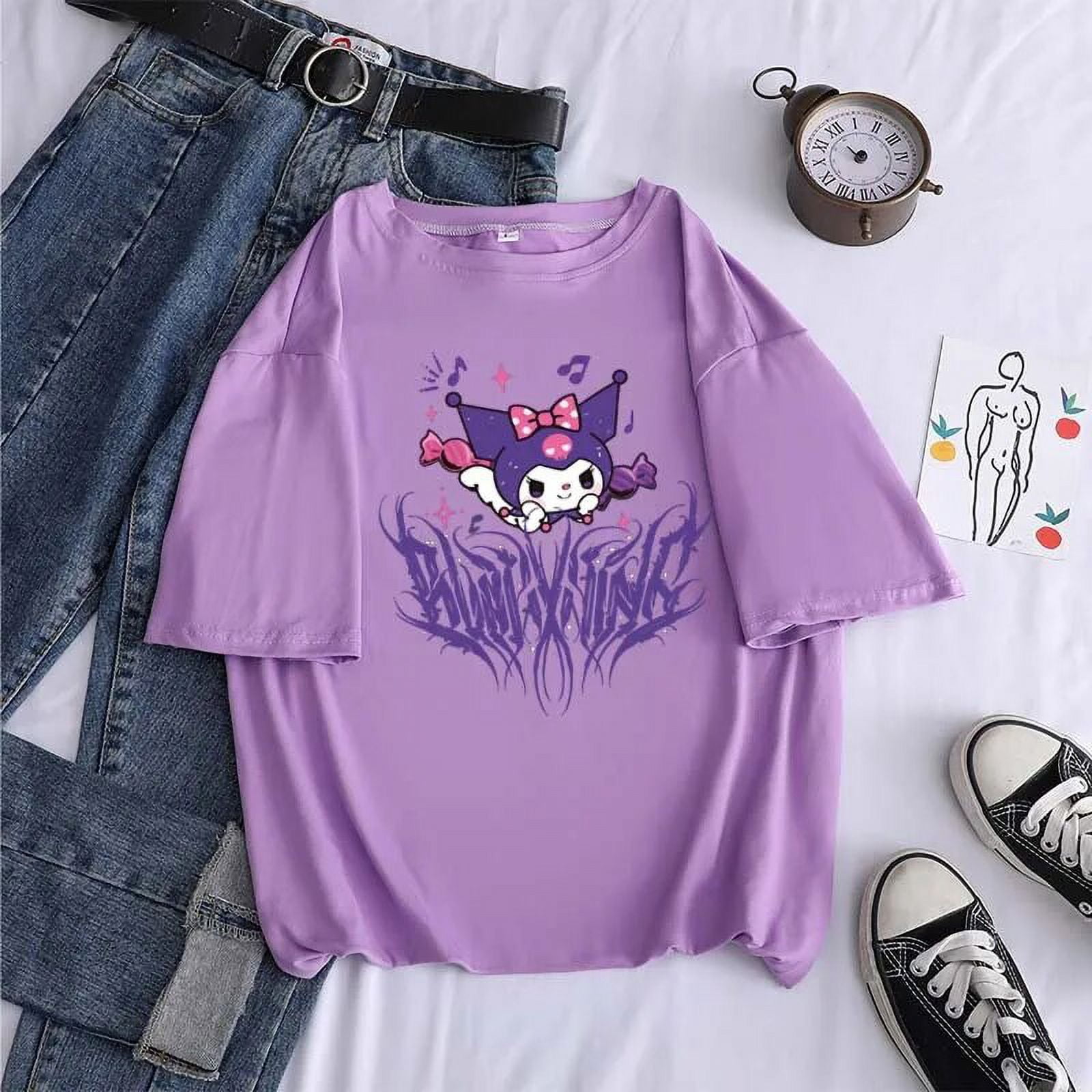 Sanrio Anime T Kawaii Kuromi T Shirt My Melody Cartoon Gothic Print Short Sleeve Summer Loose 6115