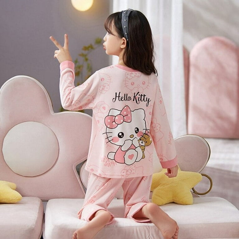 Sanrio Anime Hello Kitty Girls Pajamas Cinnamoroll Kuromi Nightwear Kids  Pure Cotton Sleepwear Spring Autumn Children Homewear