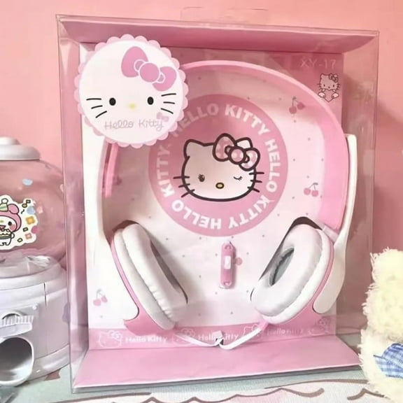 Sanrio Anime Hello Kitty High Value Super Cute Cartoon Over-ear Round Hole Plug Headphones Christmas Birthday Gift