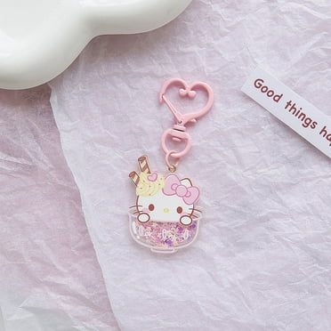 Sanrio Anime Hello Kitty Keychain kawaii Cartoon Cinnamoroll Kulomi Sequin Quicksand Luminous Key Bag Pendant Accessories Gift