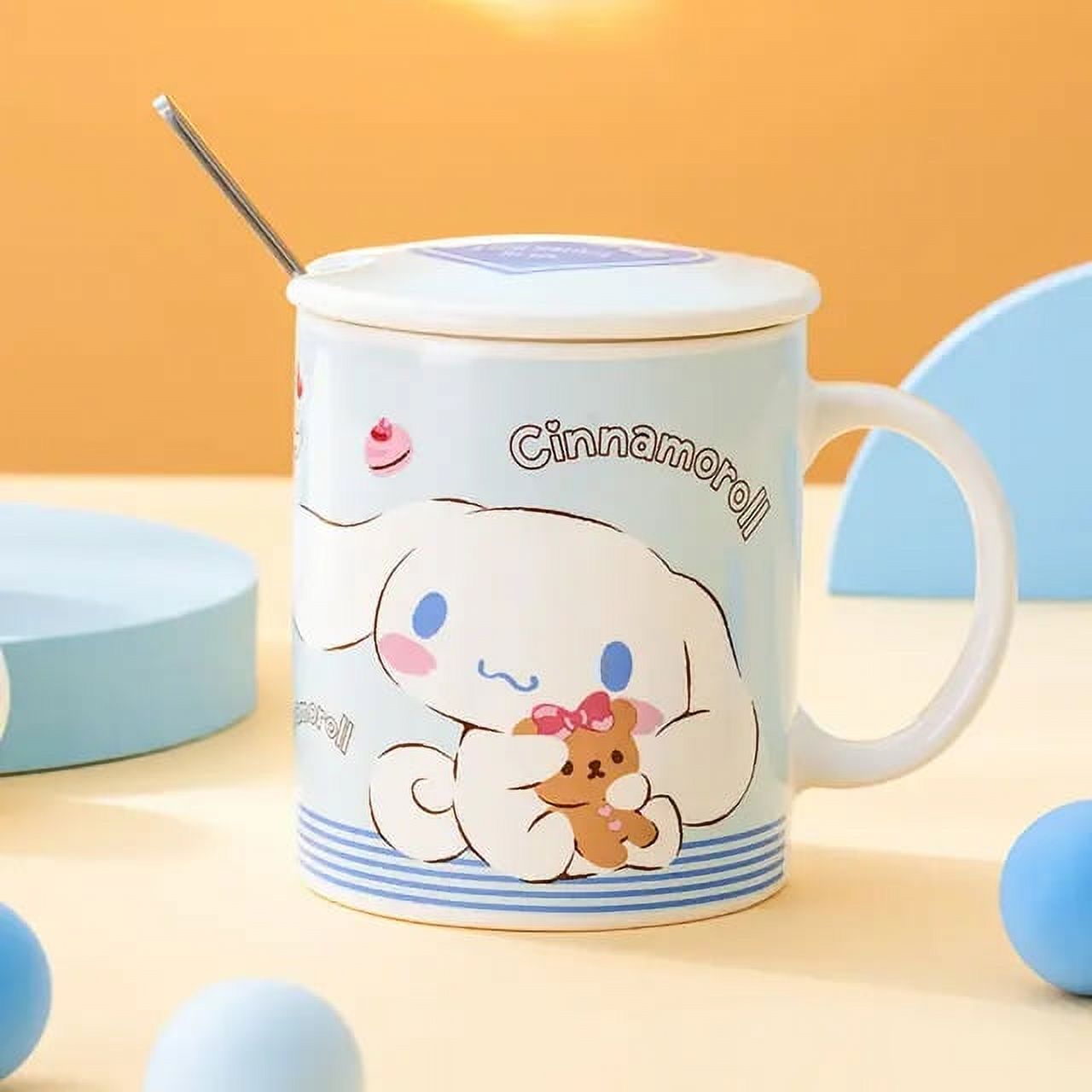 Sanrio Anime Hello Kitty Kuromi Kawaii Ceramic Cup Lid Spoon Cute My