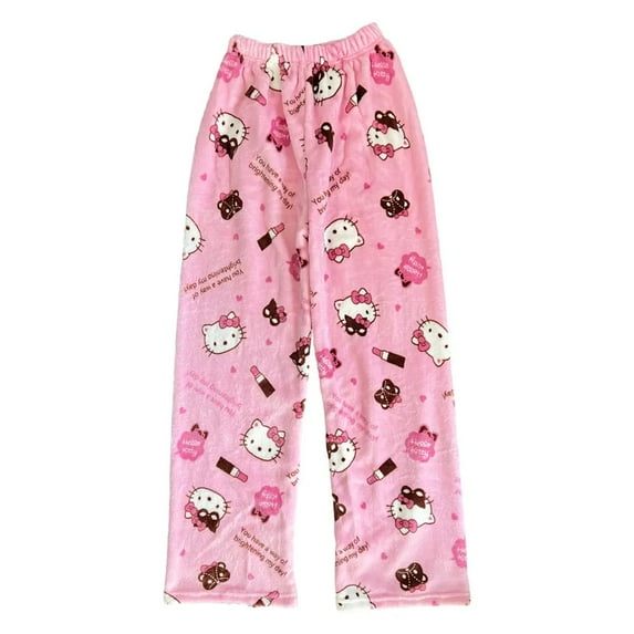 Sanrio Anime Hello Kitty Pajama Pants Coral Fleece Soft Trousers Women Casual Home Trousers Cartoon Kawaii Cute Couple Home Wear