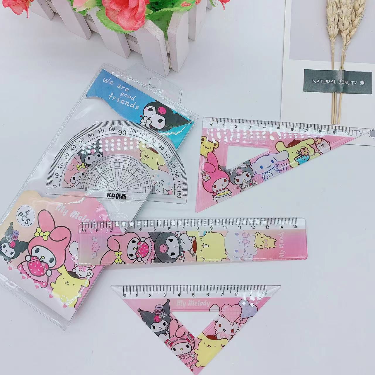 Sanrio Anime Kawaii My Melody Hello Kitty Ruler Set Cute Kuromi Cartoon