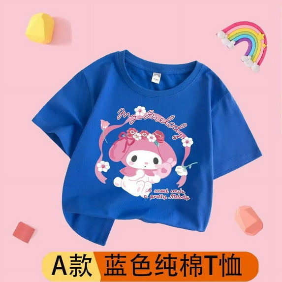 Sanrio Anime Kawaii My Melody Short-sleeved T-shirt Cartoon Pure Cotton Cute Girl Summer Casual Clothing Top Gift