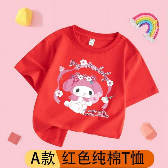 Sanrio Anime Kawaii My Melody Short-sleeved T-shirt Cartoon Pure Cotton Cute Girl Summer Casual Clothing Top Gift