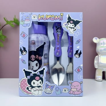 Sanrio Anime Tableware Set Hello Kitty Kuromi Cute CartoonSpoon and Fork Water Cup 3-piece Set Children's Boutique with Box Gift