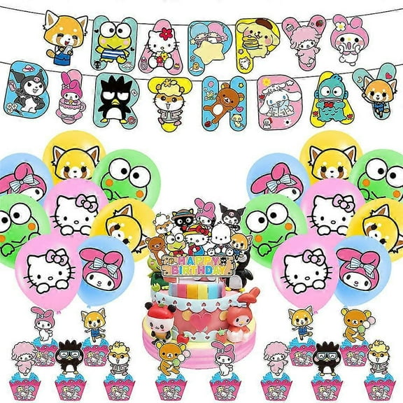 Sanrio Balloon Arch - Hello Kitty Theme Decor with Banner & Cupcake Toppers
