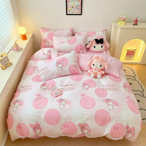 Sanrio Bedding Set Cute Hello Kitty Kuromi Melody Duvet Cover Without Filling Pillowcase Christmas Gifts(Duvet Cover+Pillowcases)