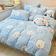 Sanrio Bedding Set Hello Kitty Kuromi My Melody Cinnamoroll 100%cotton Duvet Cover Bed Sheet Pillowcase King Queen Home Textile