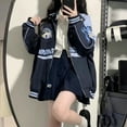 thumbnail image 1 of Sanrio Black Coat Japanese Style Fashion Baseball Uniform Autumn Winter Retro Kawaii Loose Long Sleeve Elegant Jackets Women, 1 of 28