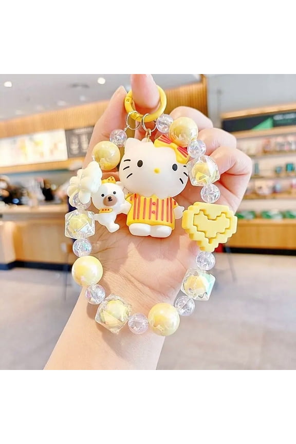 Sanrio Cartoon Animation Cute Hello Kitty Bead Chain Versatile Bracelet Backpack Pendant Key Mobile Phone Chain Holiday Gift
