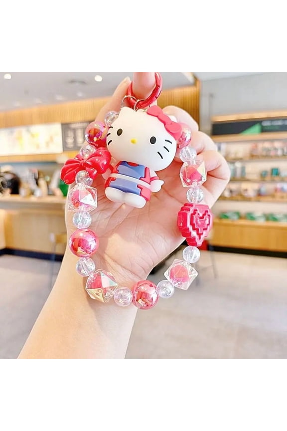 Sanrio Cartoon Animation Cute Hello Kitty Bead Chain Versatile Bracelet Backpack Pendant Key Mobile Phone Chain Holiday Gift