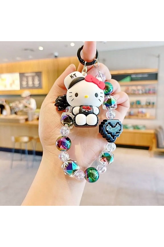 Sanrio Cartoon Animation Cute Hello Kitty Bead Chain Versatile Bracelet Backpack Pendant Key Mobile Phone Chain Holiday Gift
