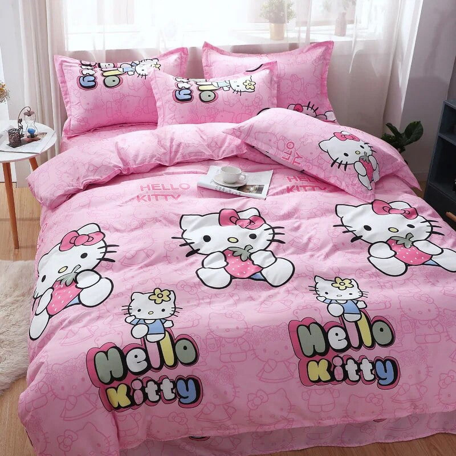 Sanrio Cartoon Cute Hello Kitty Bed Linen 4 Piece Pillowcase Duvet Cover Quilts Games Students