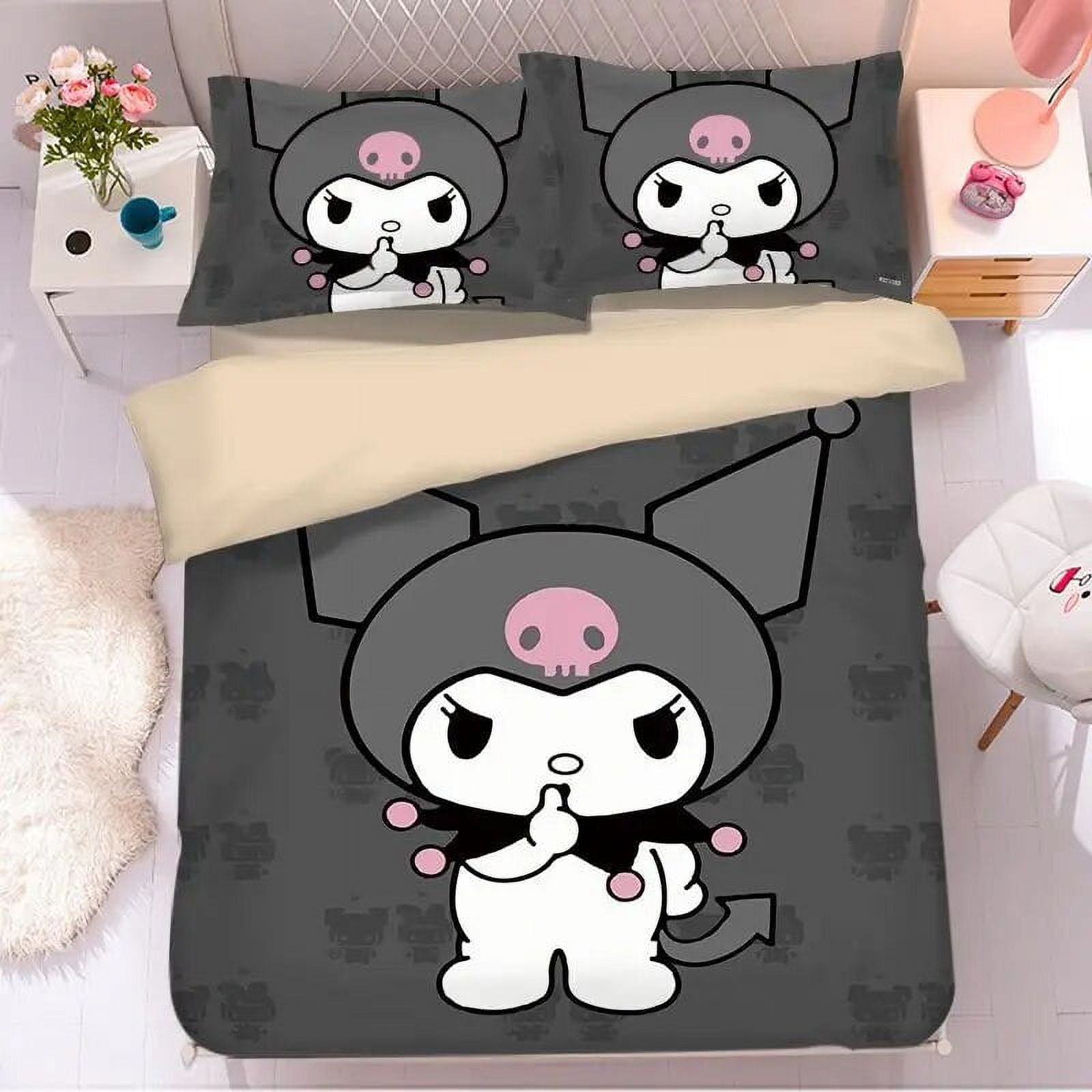Sanrio Cartoon Cute Kuromi Bed Four-piece Set Student Dormitory Bunk Single Bed Girly Heart ...
