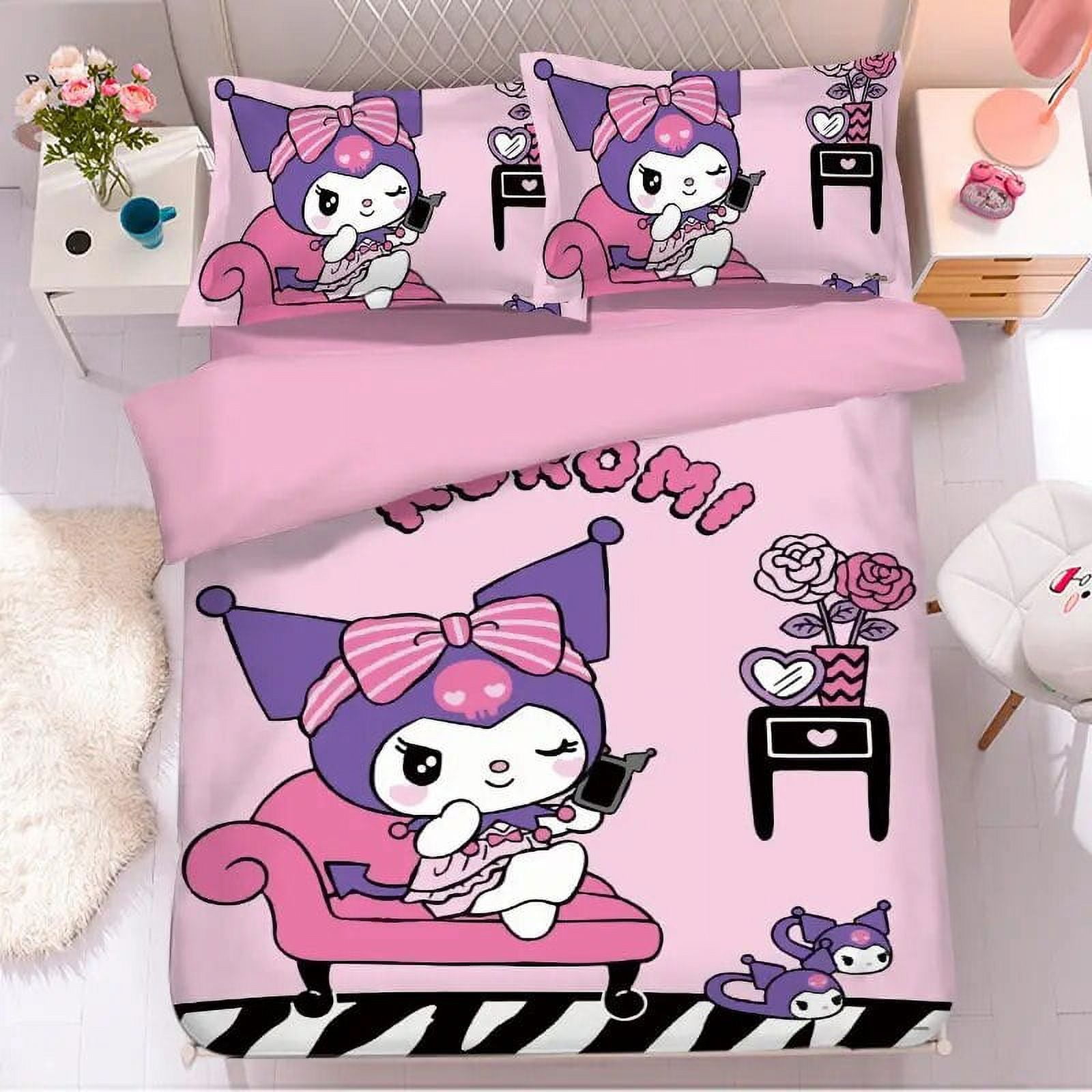 Sanrio Cartoon Cute Kuromi Bed Four-piece Set Student Dormitory Bunk Single Bed Girly Heart ...