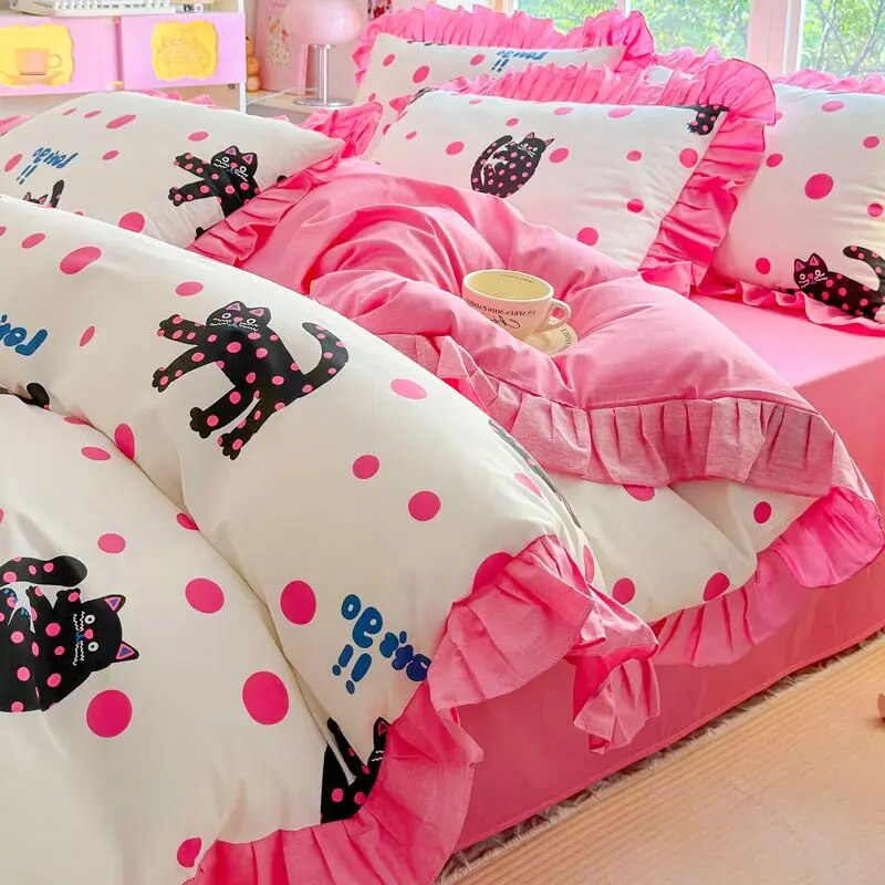 Sanrio Cartoon Hello Kitty Pure Cotton Fourpiece Set Cute Princess