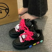 Cartoon Hello Kitty Star Sneaker Women American New Street Hotsweet Girl Breathable Board Shoes Trend Black Skate Shoes