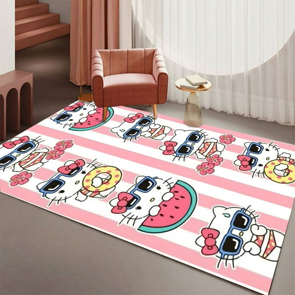 Sanrio Cartoon Hello kitty Print Area Rugs Non-Slip Carpet for Bedroom Carpets Living Room Floor Mat