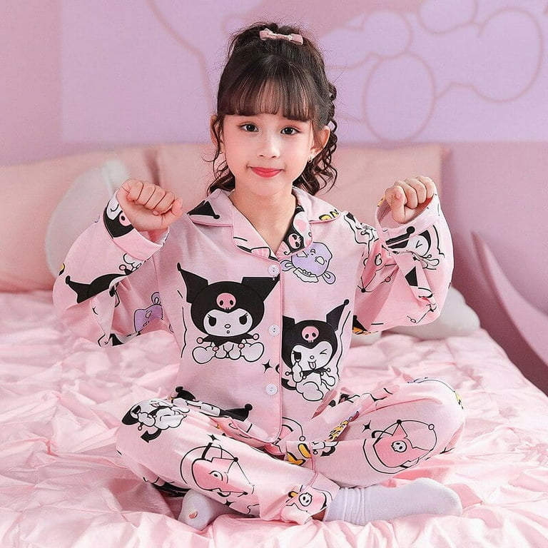 Sanrio Cartoon Kuromi Pajamas Kawaii Anime Cinnamoroll Kids Sleepwear  Spring Autumn Girls Home Clothing Girl Children Clothing