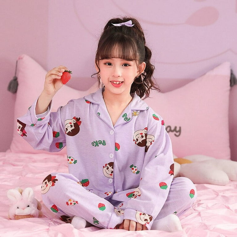 Sanrio Cartoon Kuromi Pajamas Kawaii Anime Cinnamoroll Kids Sleepwear  Spring Autumn Girls Home Clothing Girl Children Clothing
