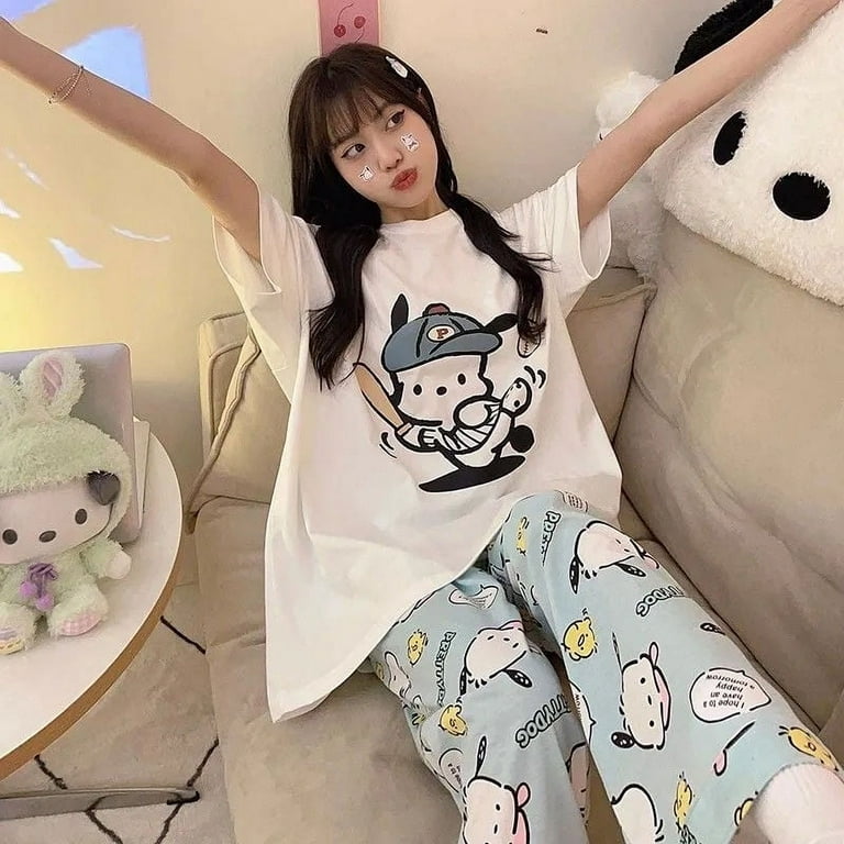Sanrio Cartoon Summer Cute Dress Women Hello Kitty Short Sleeve