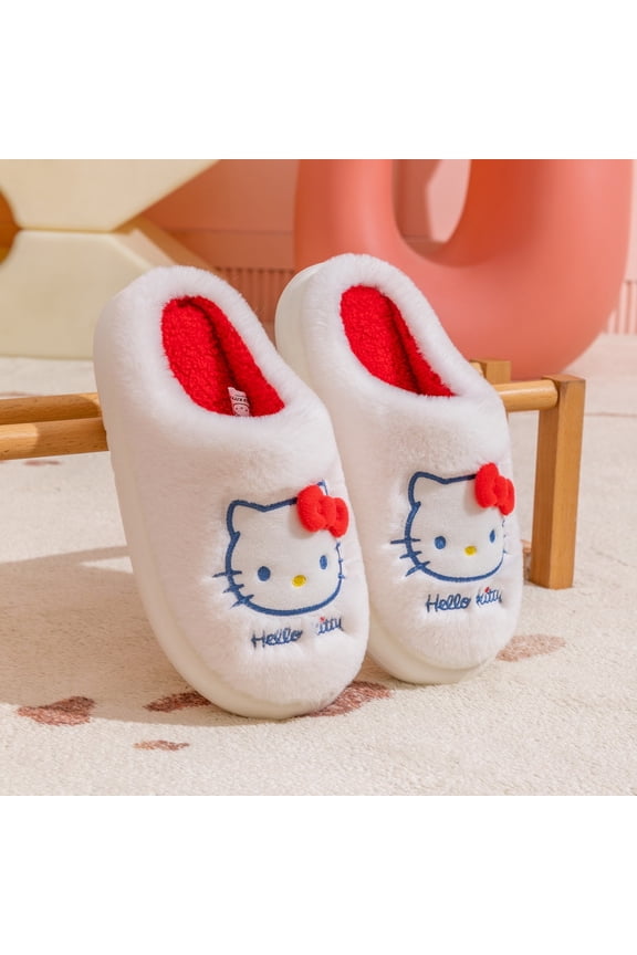 Sanrio Characters Parent-Child Fuzzy Slippers,Winter Warm Plush House Shoes,Non-Slip Cozy Indoor Slippers for Family