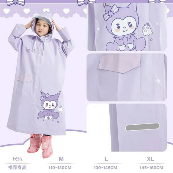 Sanrio Children's Raincoat Kuromi Cartoon Thickened Waterproof Eva Rain Coat Kids Clear Transparent Tour Rainwear Suit Raincoats