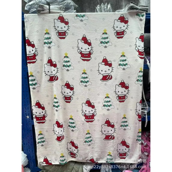 Sanrio Christmas Ghost Hello Kitty Plush Cartoon Large Flannel Blanket Sofa Nap Blanket Bed Sheet Kawaii Festival Gift