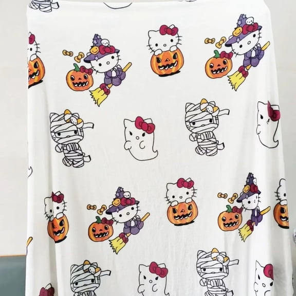 Sanrio Christmas Ghost Hello Kitty Plush Cartoon Large Flannel Blanket Sofa Nap Blanket Bed Sheet Kawaii Festival Halloween Gift