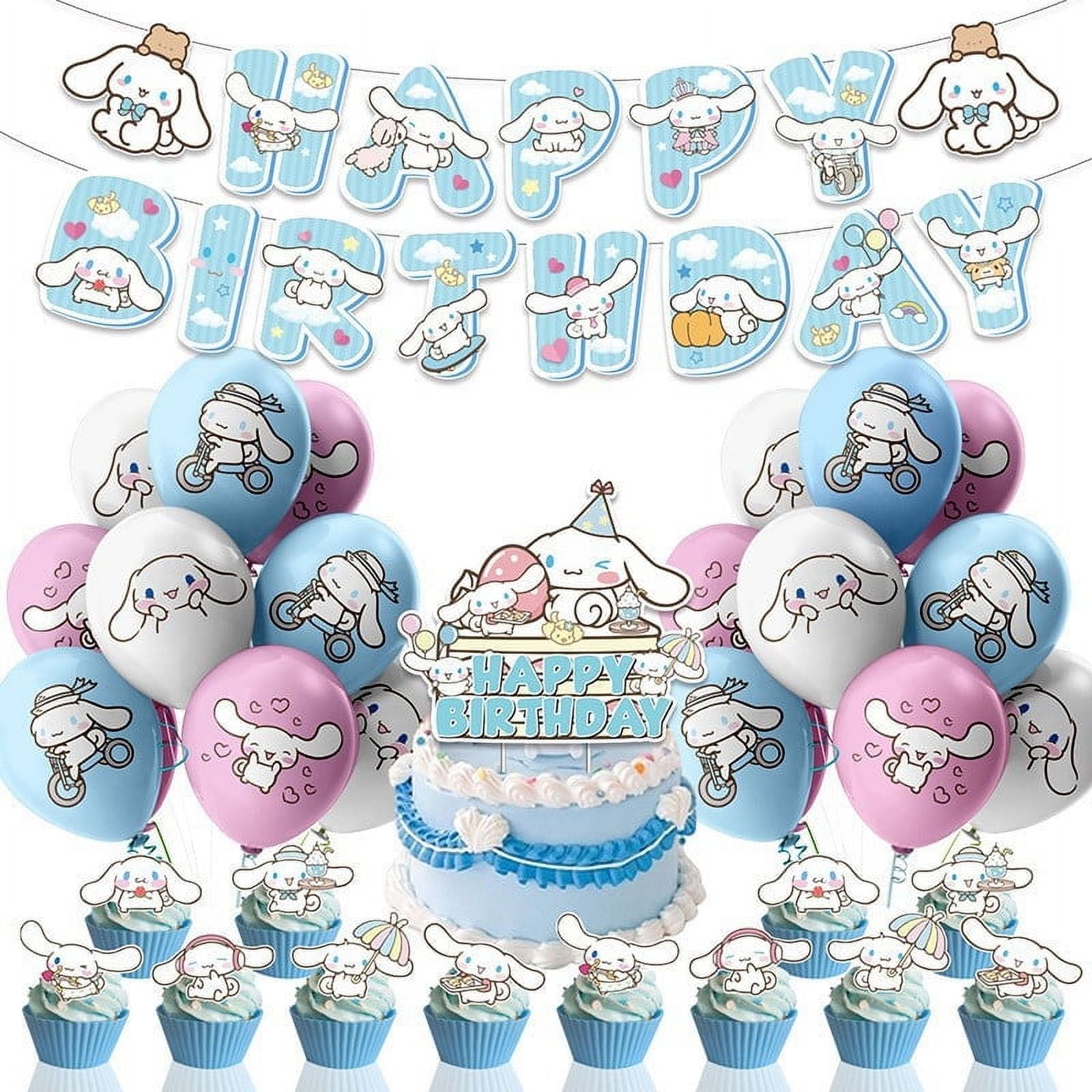 Sanrio Cinnamoroll Birthday Decorations,Gender Reveal Party Supplies Include Happy Birthday Banner, Cake Topper and Cupcake Toppers, Balloons for Kids Party Dcor