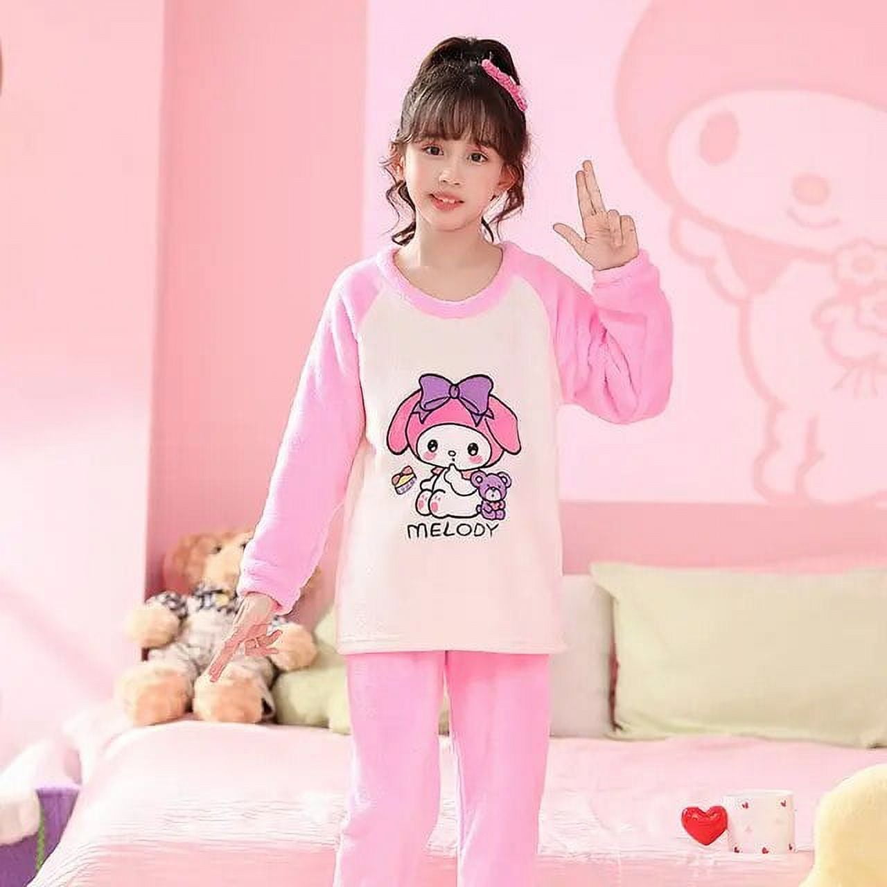 Sanrio Cinnamoroll Flannel Pajamas Anime Figure My Melody Tracksuit ...